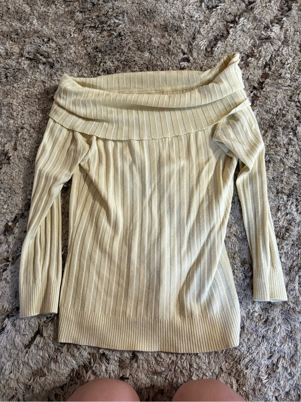 Off-Shoulder Ribbed Knit Sweater Top - yellow - Picture 2 of 3